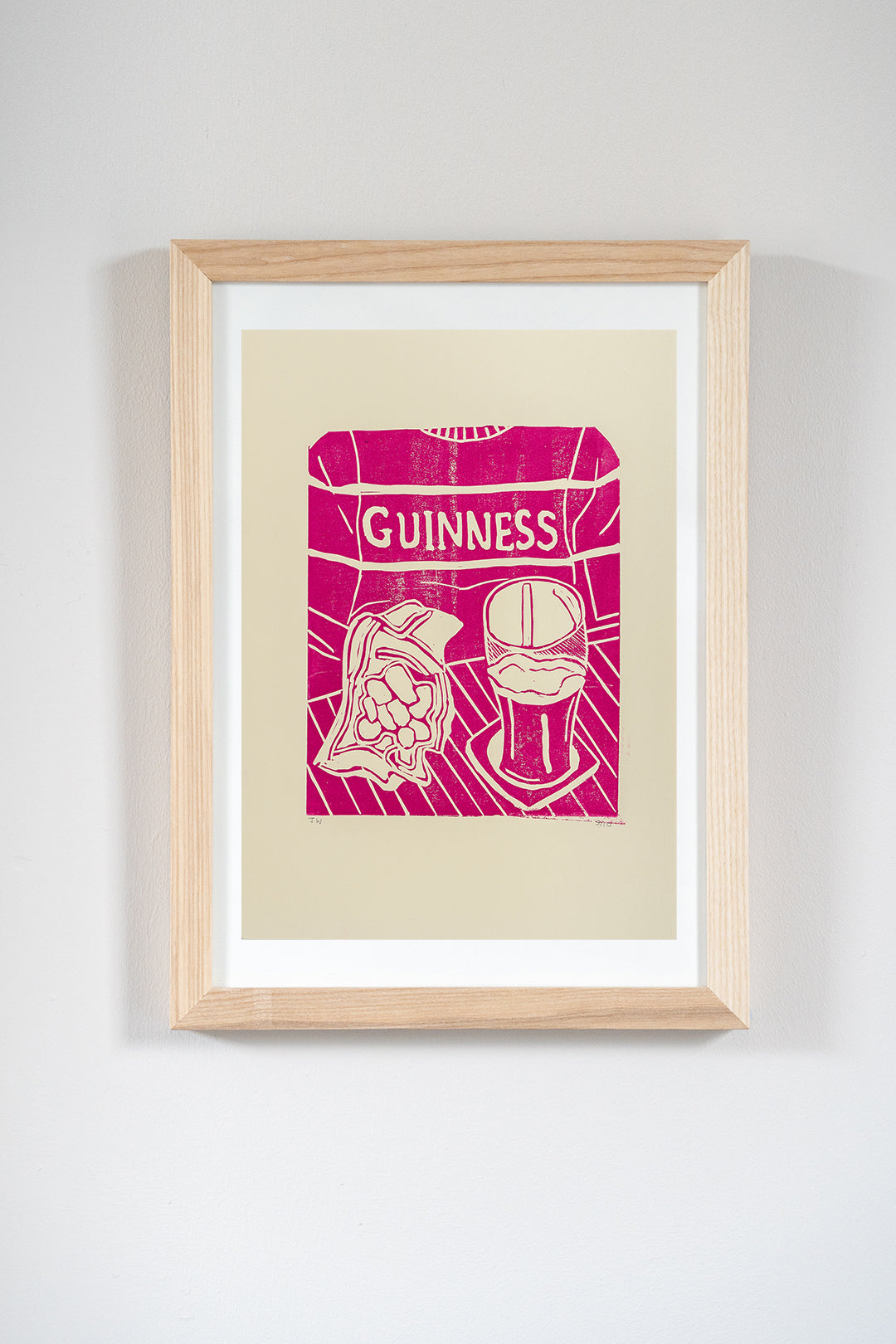 'Guinness' Lino Print Pink