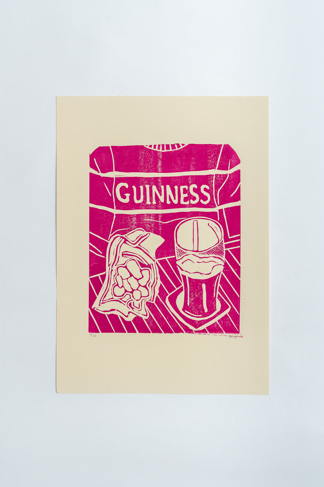 'Guinness' Lino Print Pink