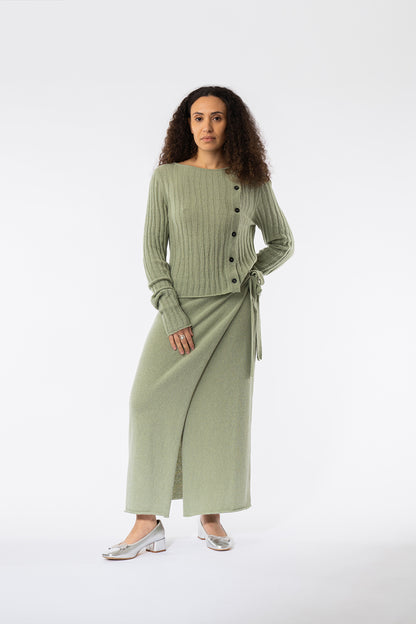 Extra Fine Merino Wool & Alpaca Blend Rama Cardigan Green Tea