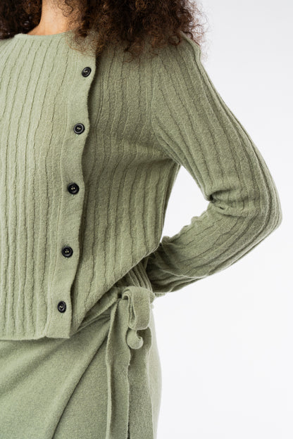 Extra Fine Merino Wool & Alpaca Blend Rama Cardigan Green Tea