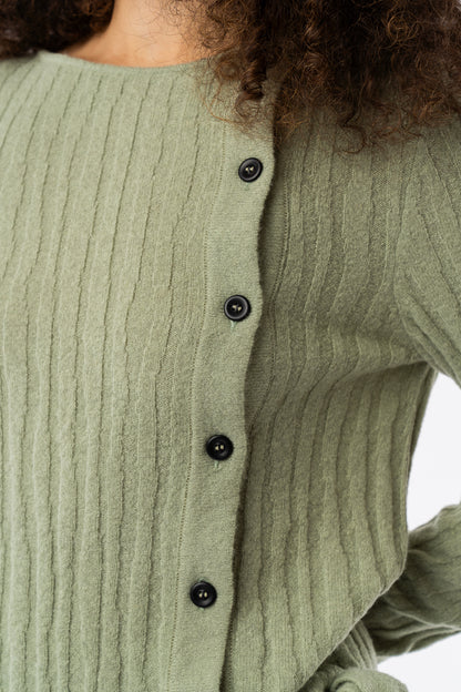 Extra Fine Merino Wool & Alpaca Blend Rama Cardigan Green Tea