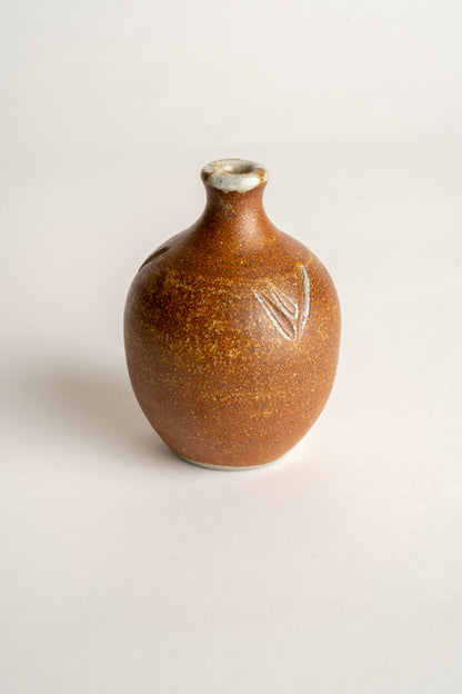 Studio Pottery Bud Vase Organic Form And Incised Decoration