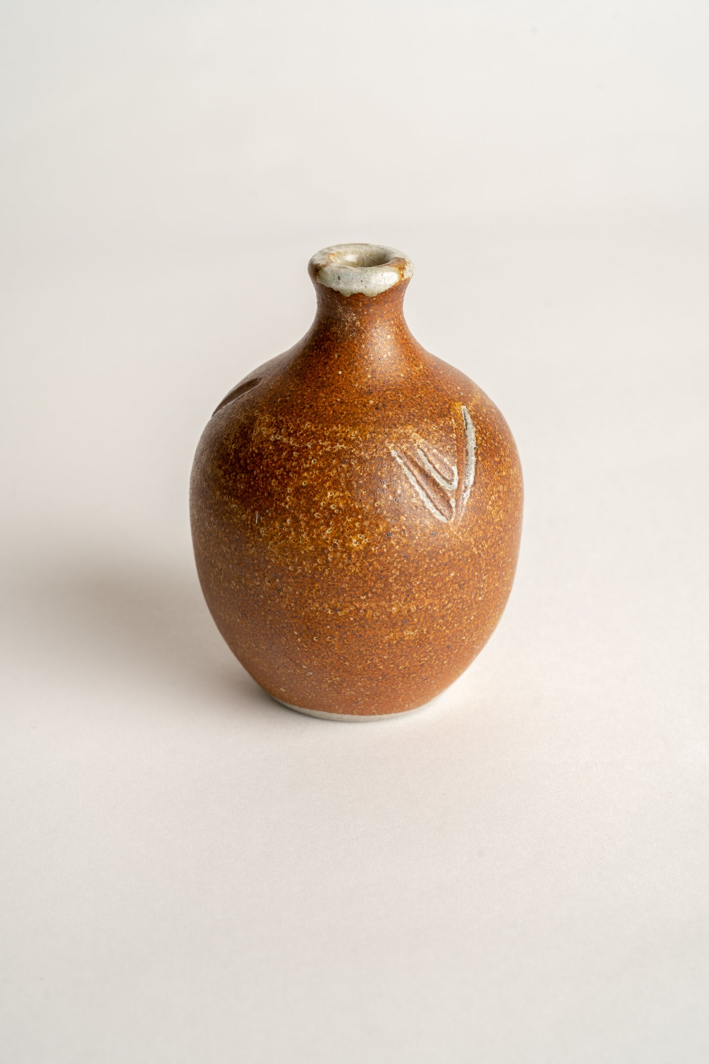 Curated Home & Grown Studio Pottery Bud Vase Organic Form And Incised Decoration