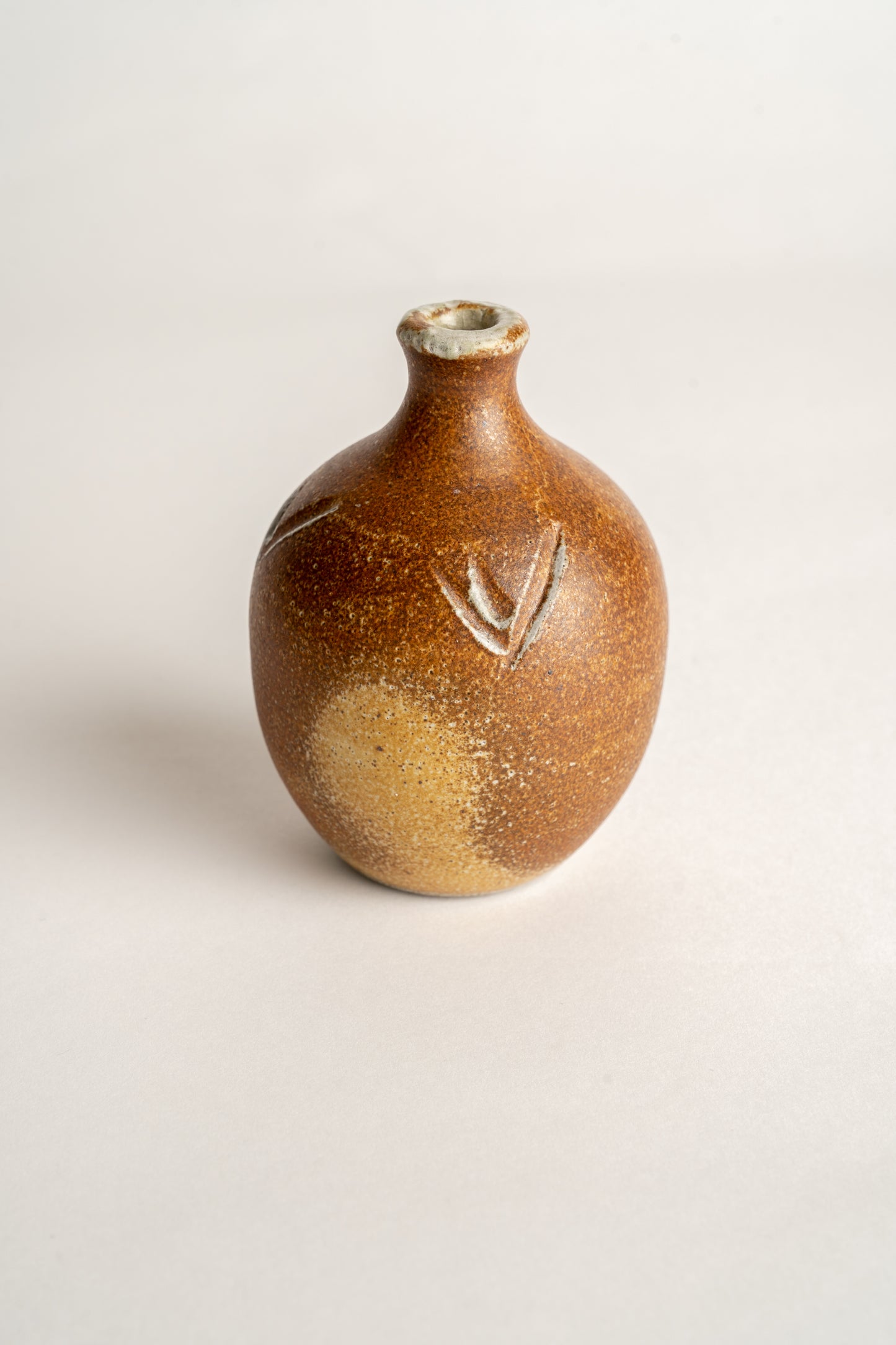 Studio Pottery Bud Vase Organic Form And Incised Decoration