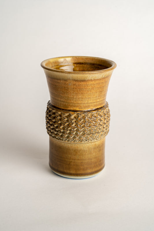 Curated Home & Grown Fabulous Vintage Iden Pottery Art Vase With Unusual Textured Banded Detail