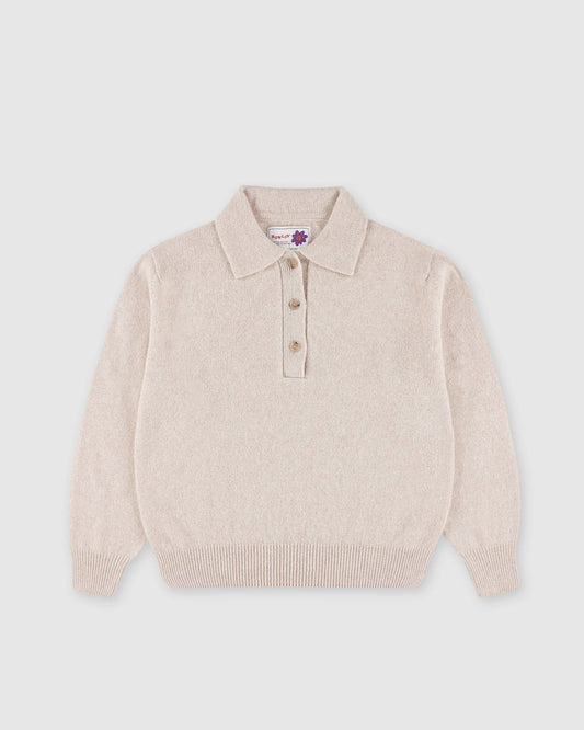 Scottish Lambswool Poems of Comfort Polo Sweater Oat Mix
