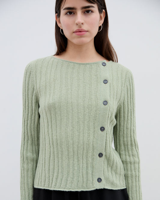 Extra Fine Merino Wool & Alpaca Blend Rama Cardigan Green Tea