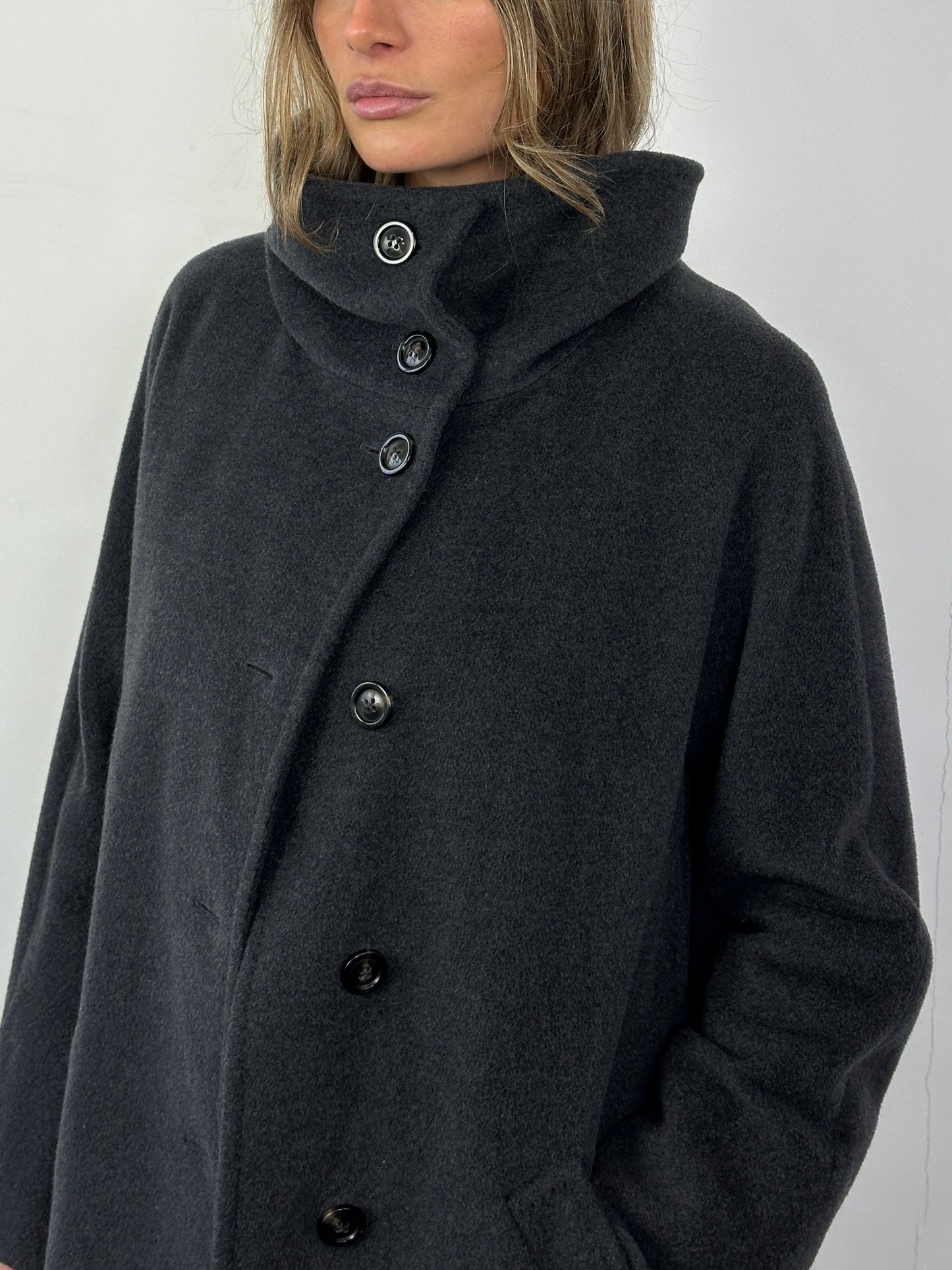 Marella Wool Cashmere Single Breasted Funnel Neck Coat - M