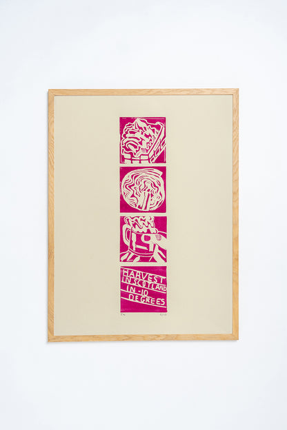 'Harvest in Scotland in -10 Degrees' Lino Print