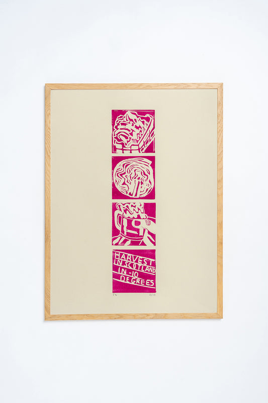 'Harvest in Scotland in -10 Degrees' Lino Print