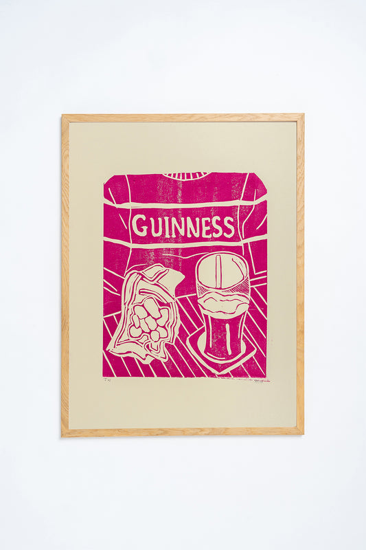 'Guinness' Lino Print Pink