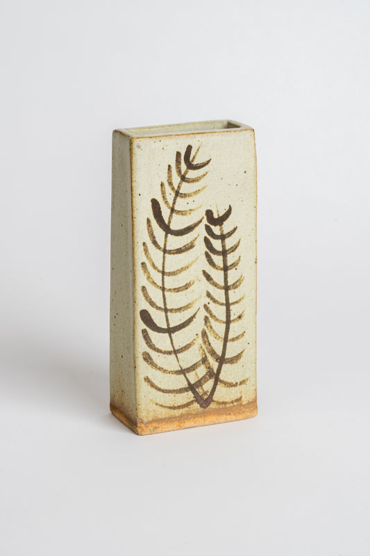 Mid-century Slab Vase with Leaf Motif