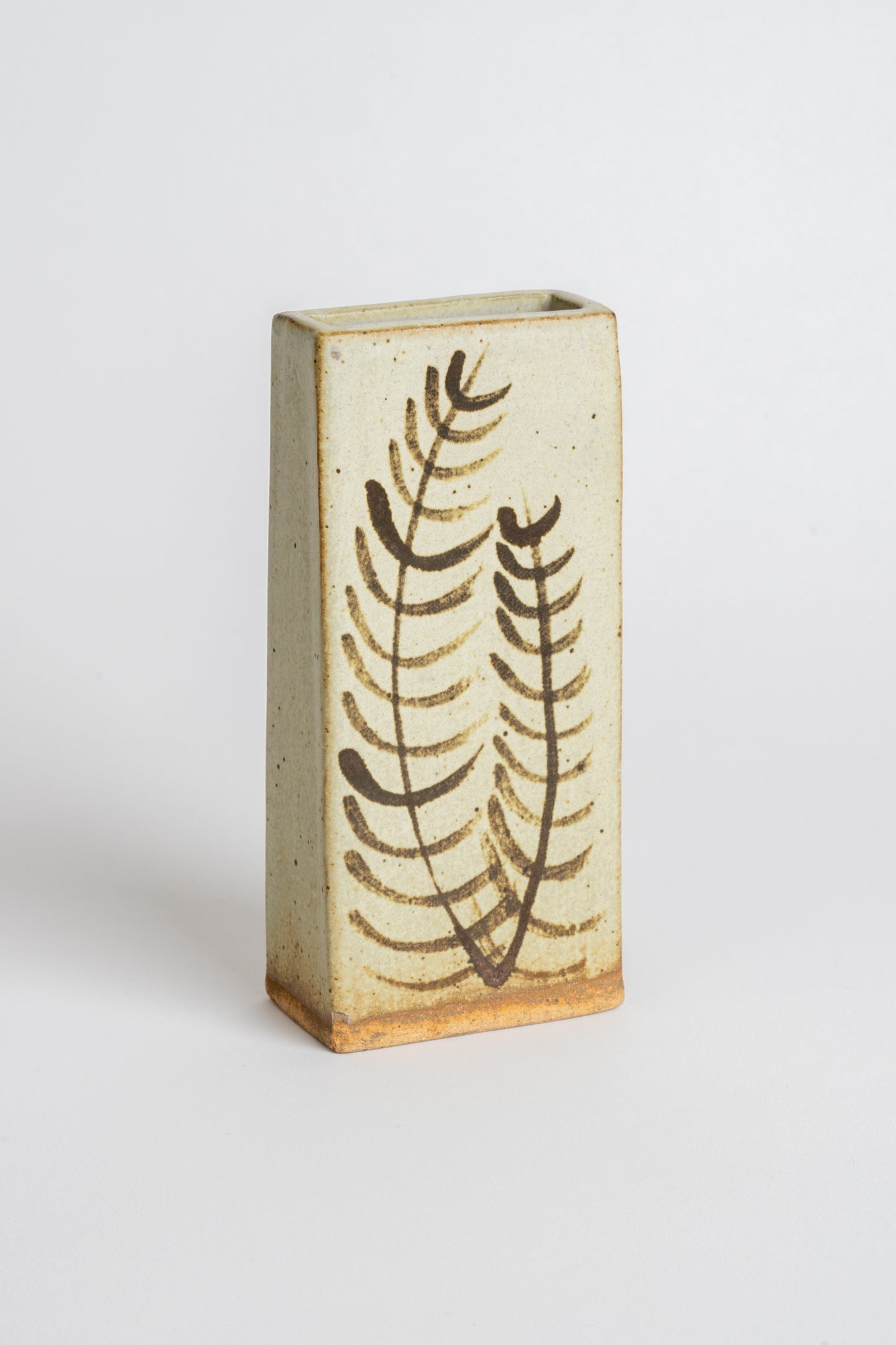 Curated Home & Grown Mid-century Slab Vase with Leaf Motif