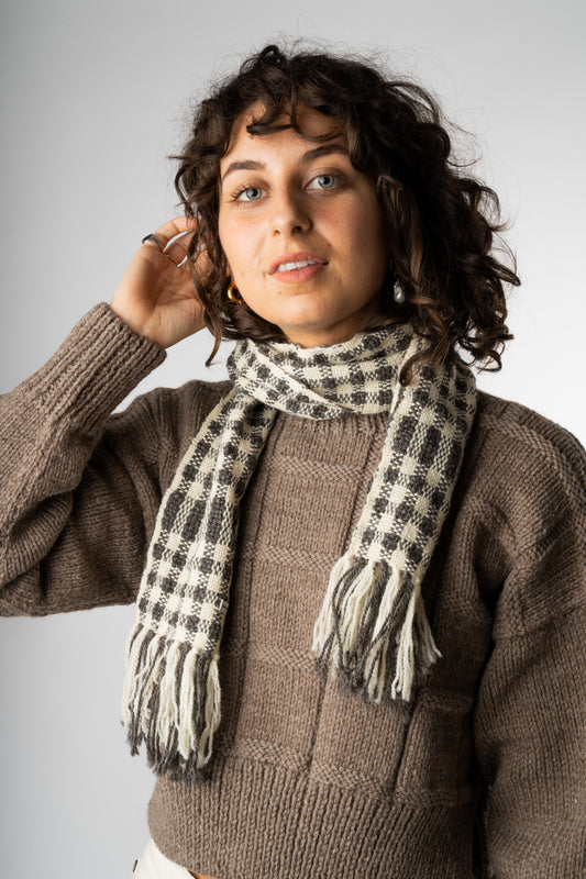 Handwoven Shepherds Check Wool Scarf