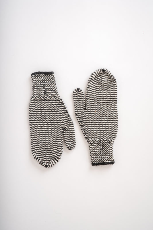 Hand Knitted Wool Mittens Black & White