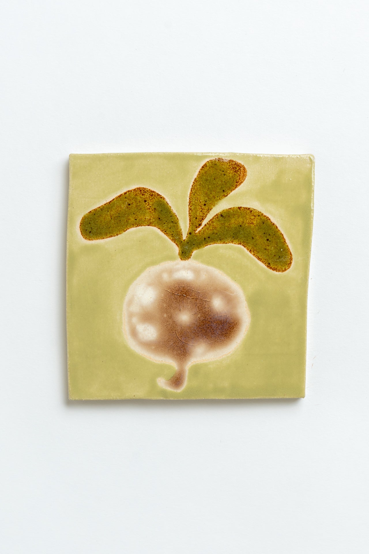 Hand Painted 'Spotty Turnip' Ceramic Tile Green