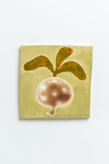 Hand Painted 'Spotty Turnip' Ceramic Tile Green