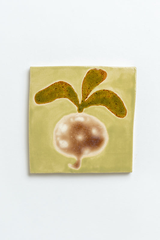 Hand Painted 'Spotty Turnip' Ceramic Tile Green