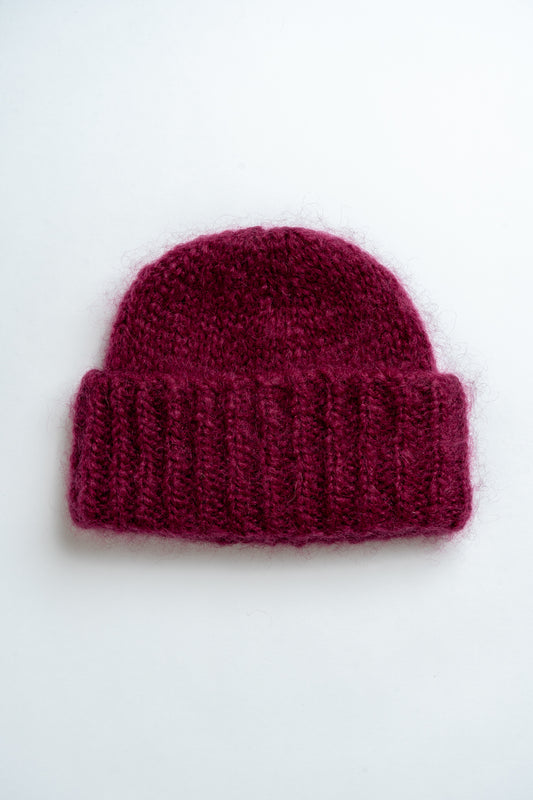 Brushed Mohair Beanie Hat Burgundy