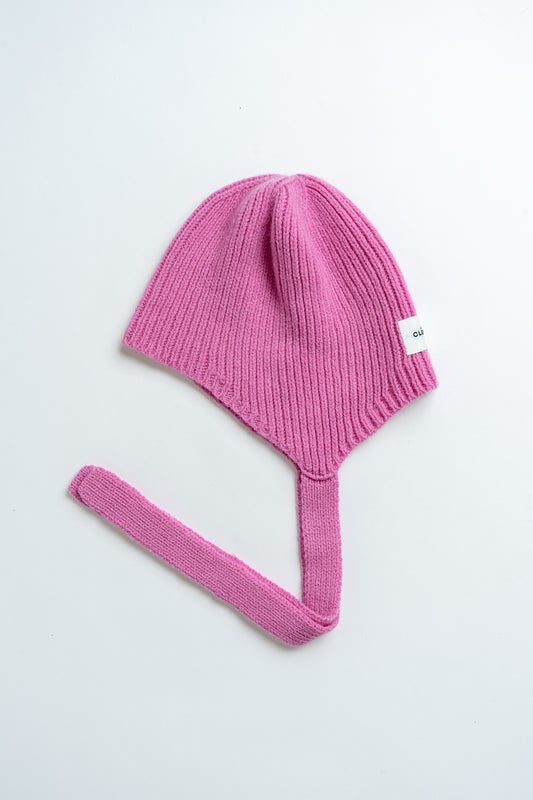 Soft Wool Tied Bonnet Hat Pink Exclusive