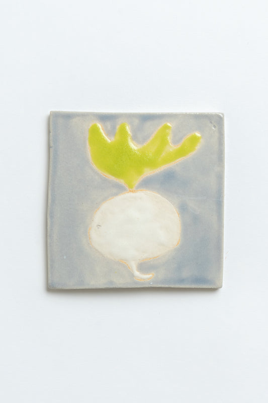 Hand Painted 'Turnip' Ceramic Tile White