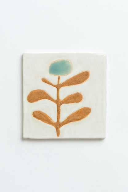 Ceramic 'Blue Tall Stem' Hand Painted Tile