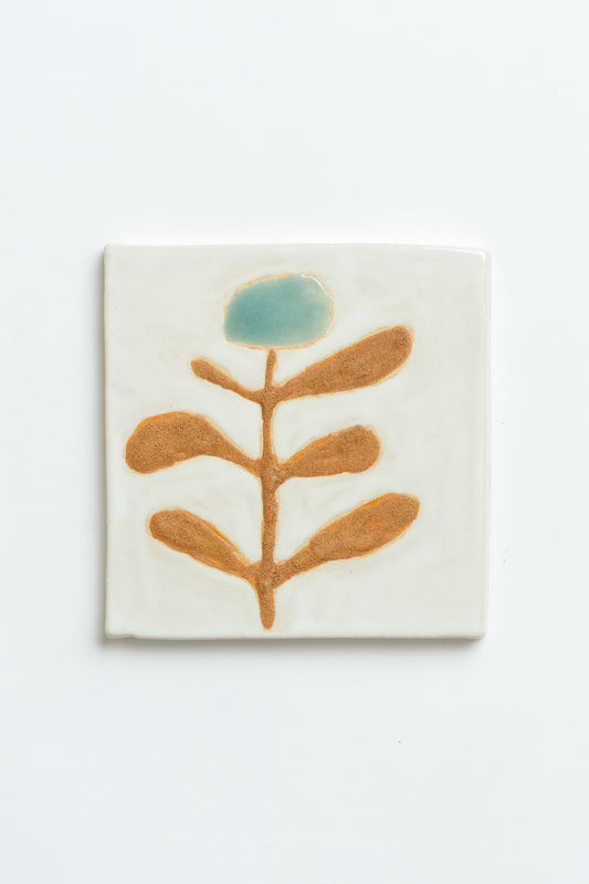 Ceramic 'Blue Tall Stem' Hand Painted Tile