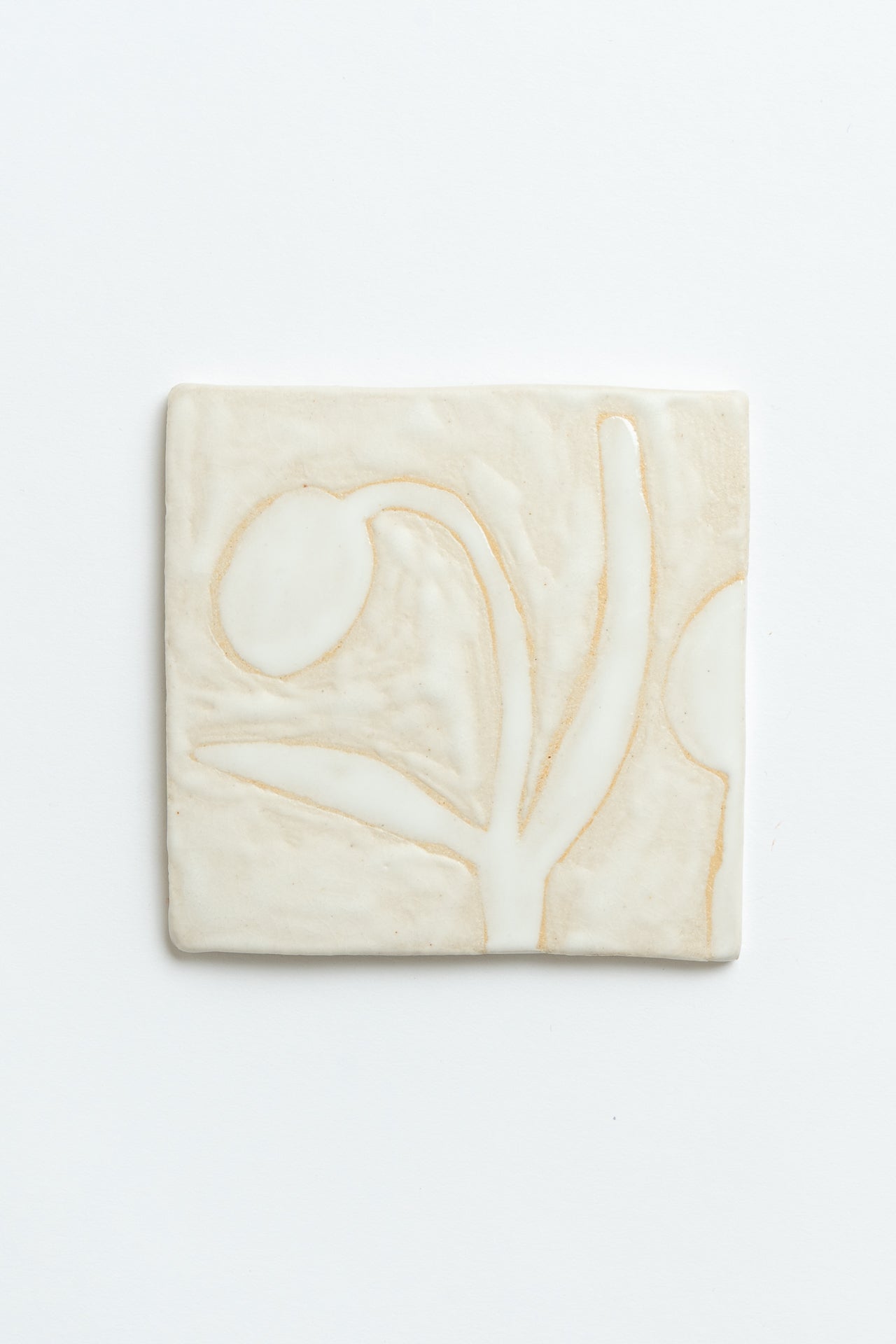 Hand Painted 'Flower' Ceramic Tile White