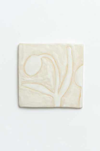 Hand Painted 'Flower' Ceramic Tile White