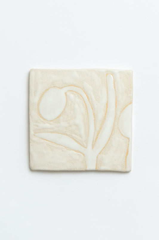 Hand Painted 'Flower' Ceramic Tile White