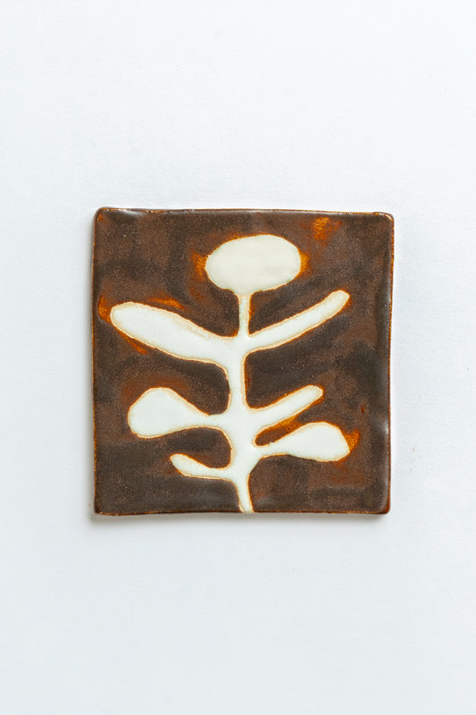 Ceramic 'Brown Tall Stem' Hand Painted Tile