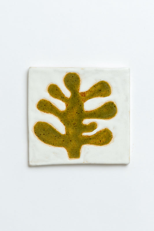 Hand Painted 'Leaf II' Ceramic Tile