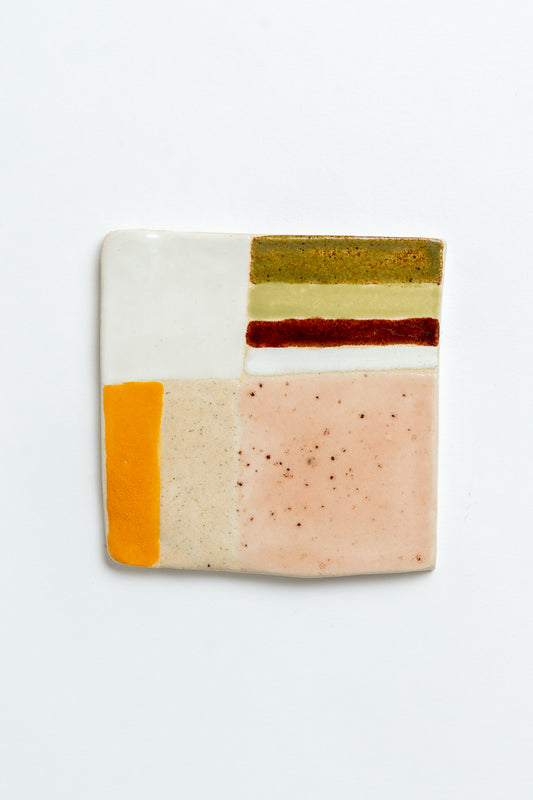 Hand Painted 'Allotment Patchwork' Ceramic Tile Multi