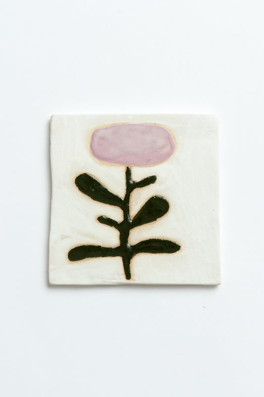 Ceramic 'Pink Tall Stem' Hand Painted Tile