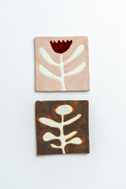 Ceramic 'Brown Tall Stem' Hand Painted Tile