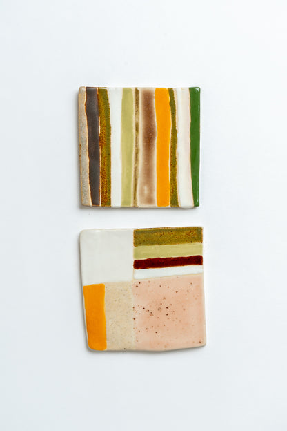 Hand Painted 'Allotment Patchwork' Ceramic Tile Multi