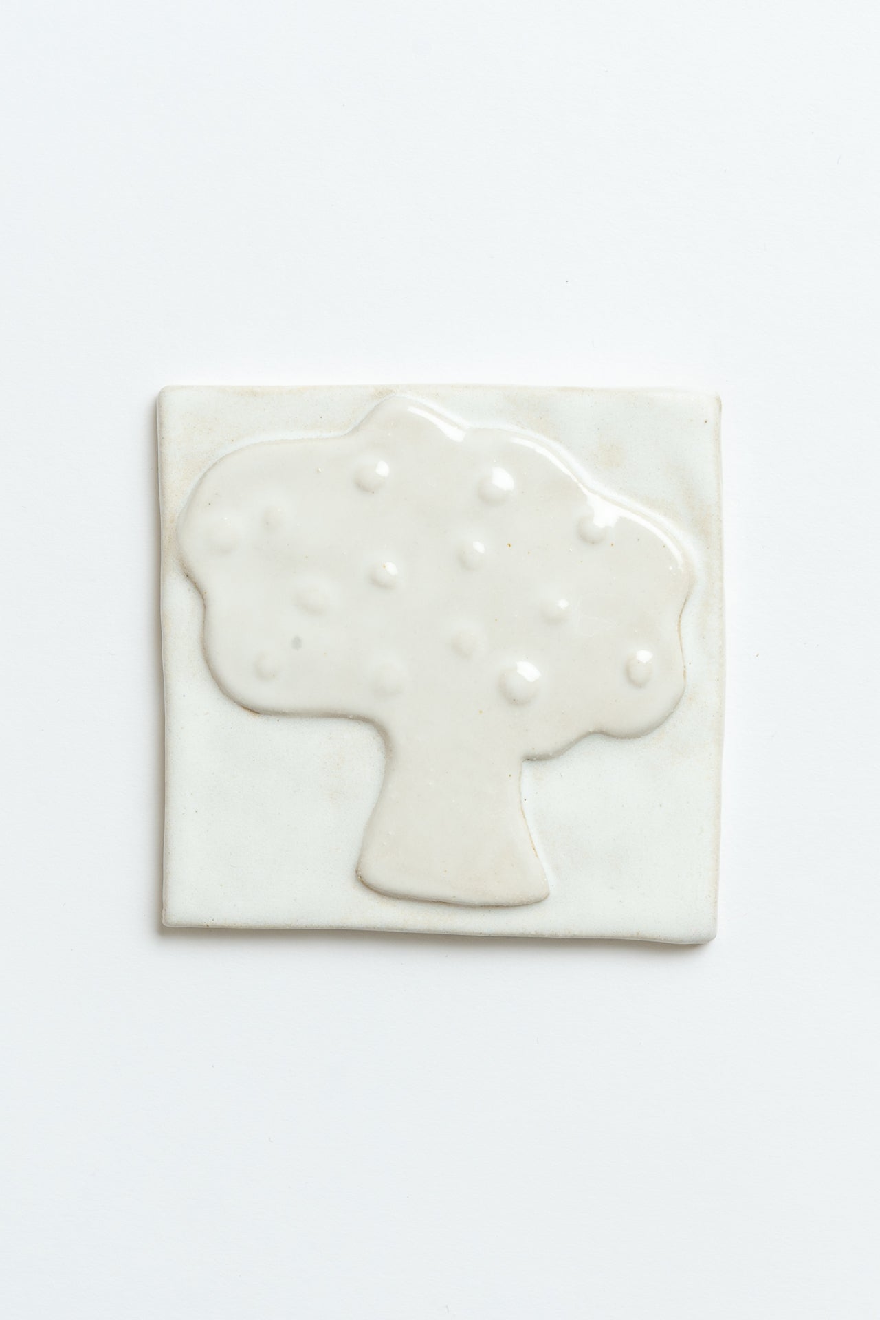 Hand Painted 'Cauliflower' Ceramic Tile White