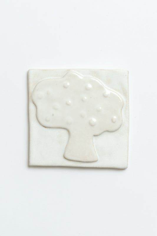 Hand Painted 'Cauliflower' Ceramic Tile White