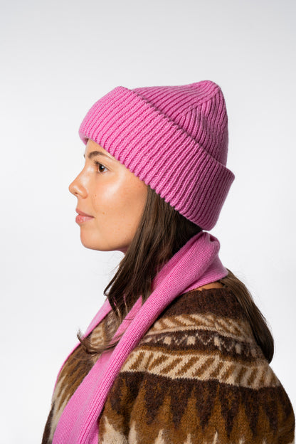 Chunky Soft Wool Beanie Hat Pink Exclusive
