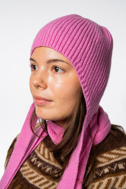 Soft Wool Tied Bonnet Hat Pink Exclusive