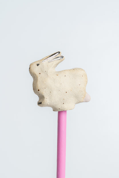 Ceramic 'Rabbit' Garden Cane Topper White