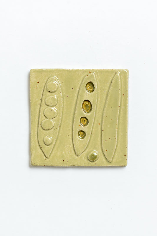 Hand Painted 'Broad Beans ' Ceramic Tile Green