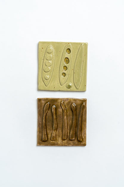 Hand Painted 'Broad Beans ' Ceramic Tile Green