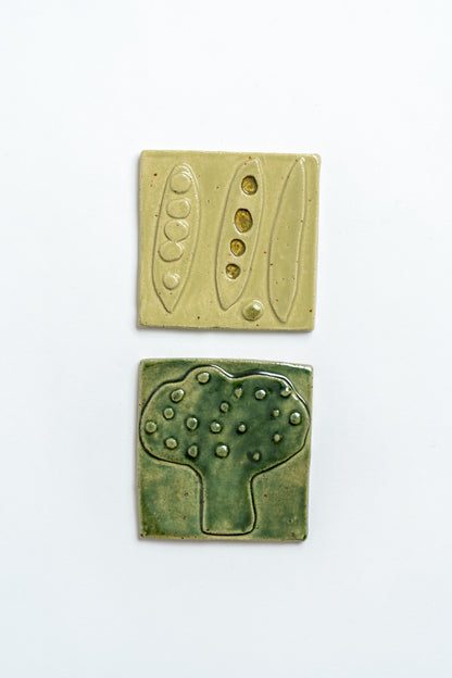 Hand Painted 'Brocolli' Ceramic Tile Green