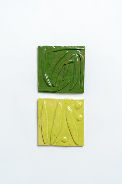 Hand Painted 'Split Peas' Ceramic Tile Green