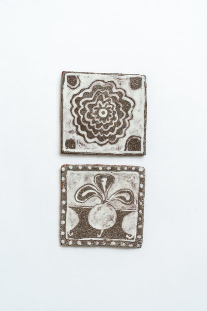 Hand Painted 'Marigold' Ceramic Tile White