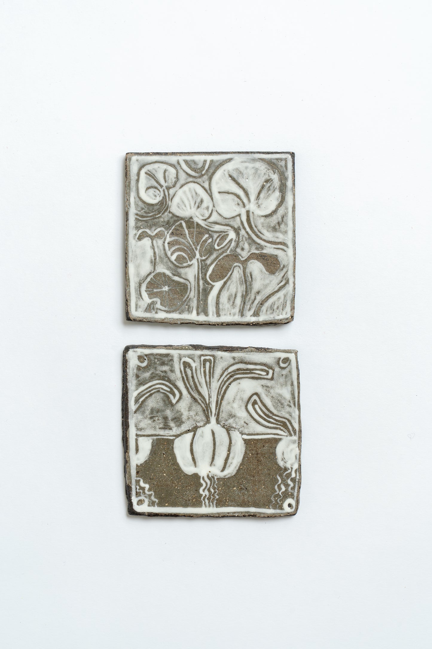 Hand Painted 'Allotment Leaves' Ceramic Tile White
