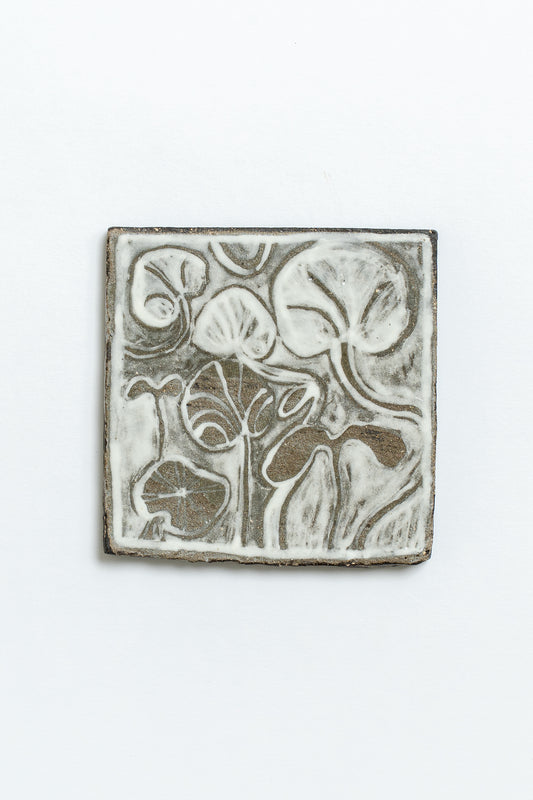 Hand Painted 'Allotment Leaves' Ceramic Tile White