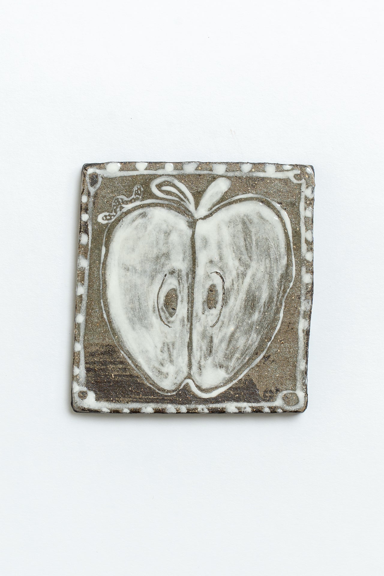 Hand Painted 'Half an Apple' Ceramic Tile White