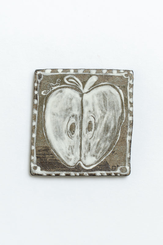 Hand Painted 'Half an Apple' Ceramic Tile White